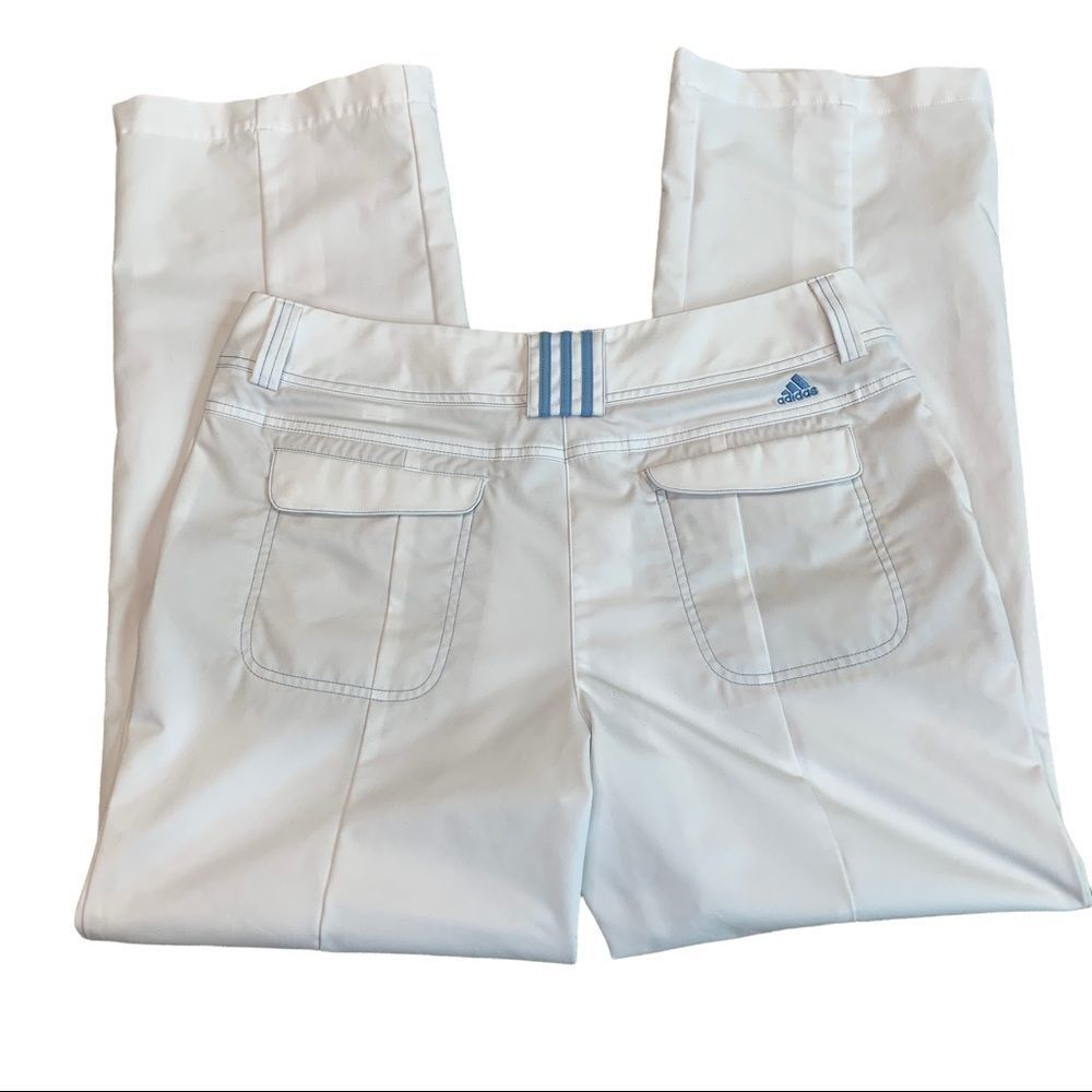 ADIDAS ClimaLite White pants capris blue stripe golf Sz 12 NWOT